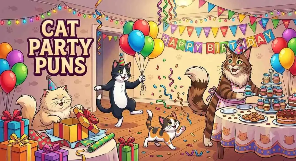 Cats enjoying birthday party