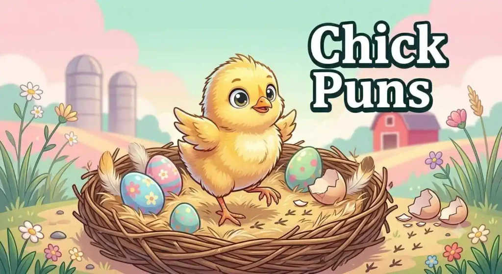 Cute baby chick smiling happily