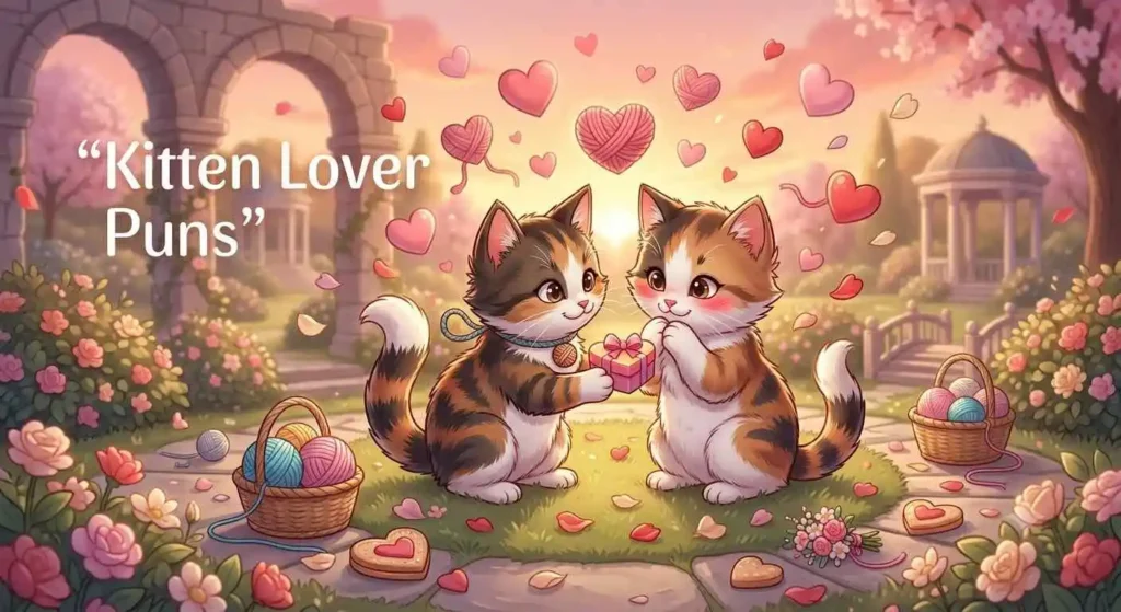 Cute kittens sharing heart gift