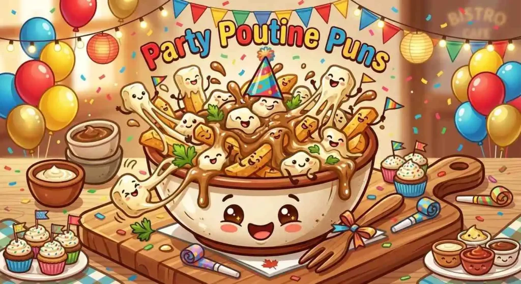 Festive poutine celebrating with friends