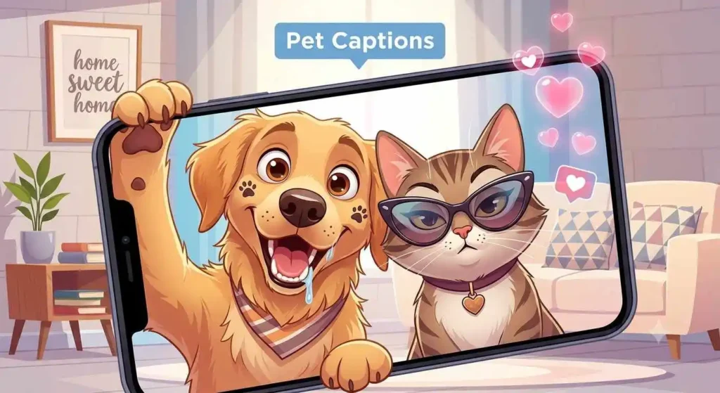 Pets taking selfies for captions