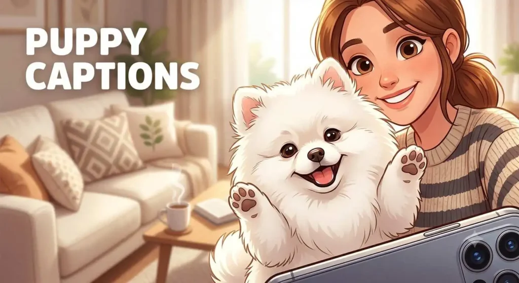 Puppy taking selfie with owner