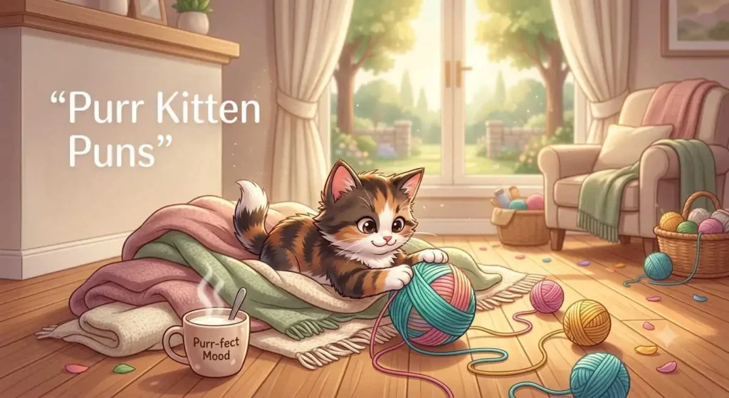 Cute kitten playing yarn