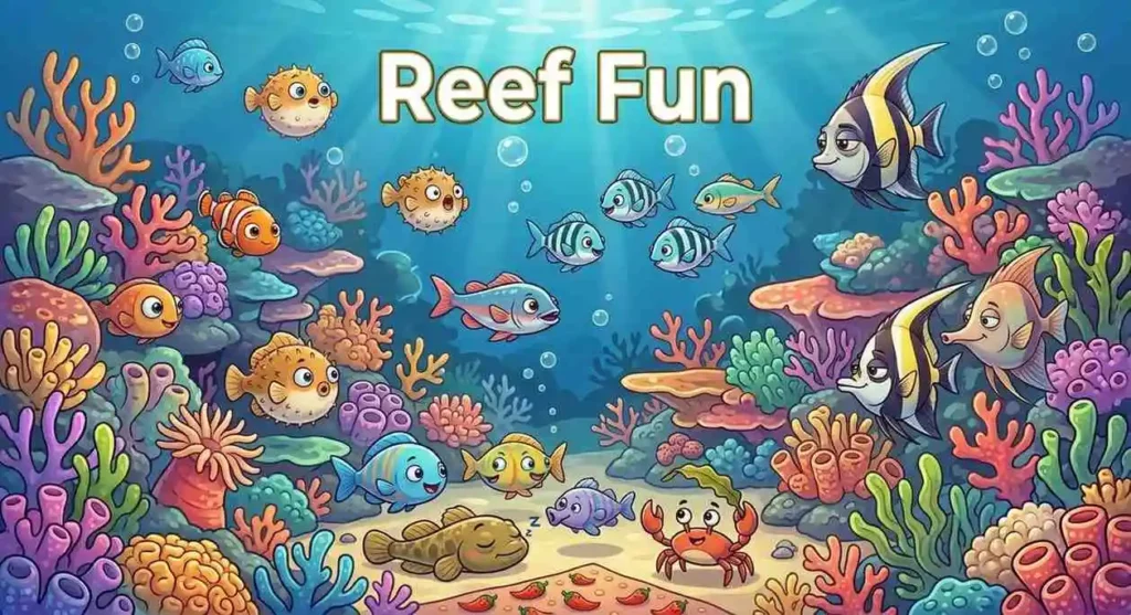 Colorful reef fish in coral underwater scene