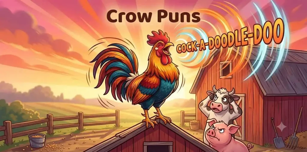 Rooster crowing loudly at sunrise