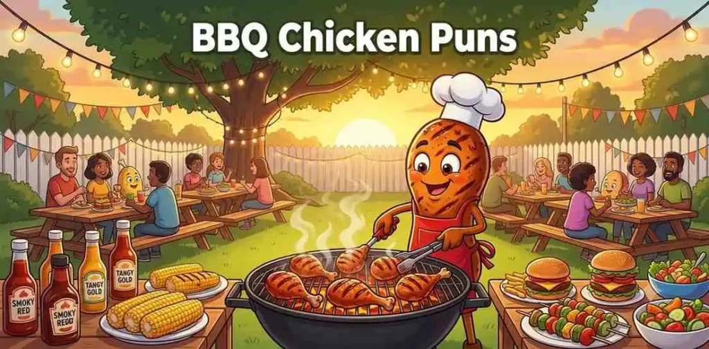 Funny barbecue chicken grilling