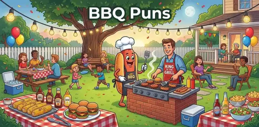 Funny barbecue grilling scene