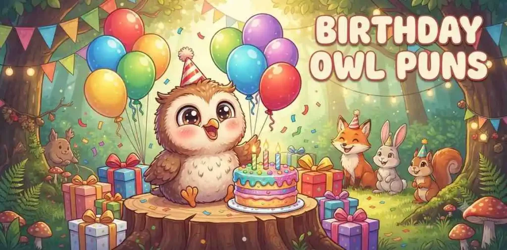 Cute owl celebrating birthday party