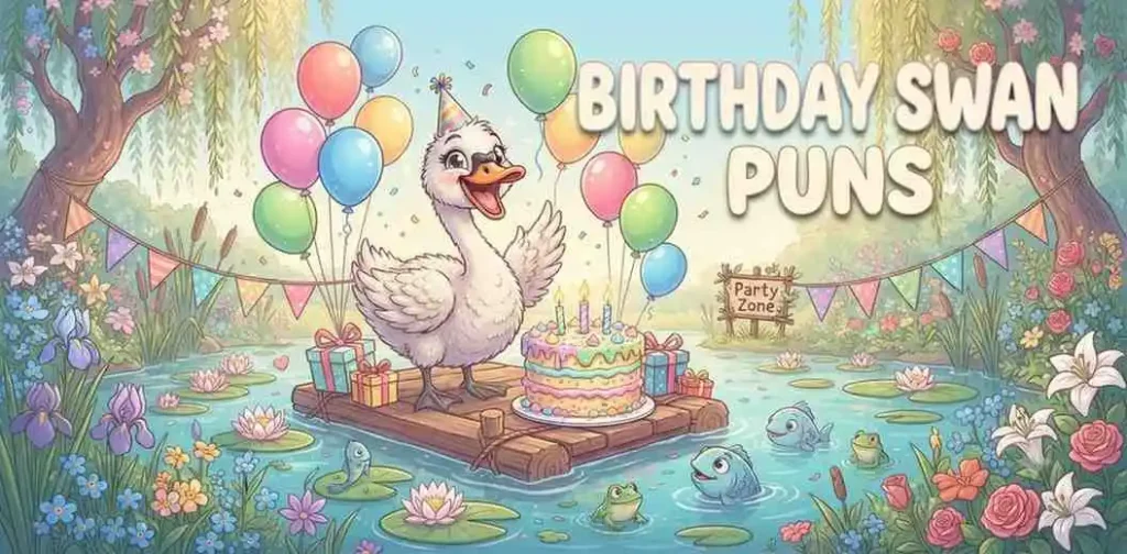 Cute swan celebrating birthday party
