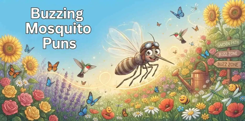 Buzzing mosquito above flowers