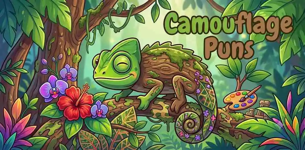 Camouflaged chameleon jungle scene