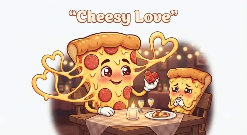 heesy pizza in love cartoon