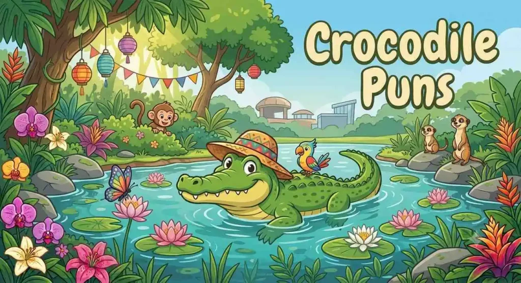 Happy crocodile near water