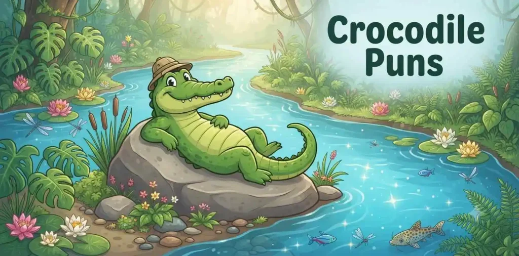 Grinning crocodile near river