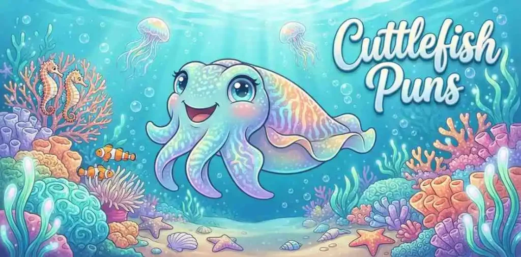 Colorful smiling cuttlefish swimming