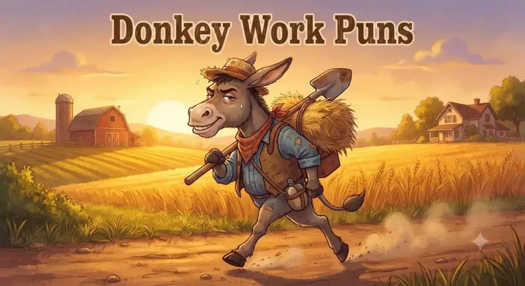 Donkey carrying farm tools working hard