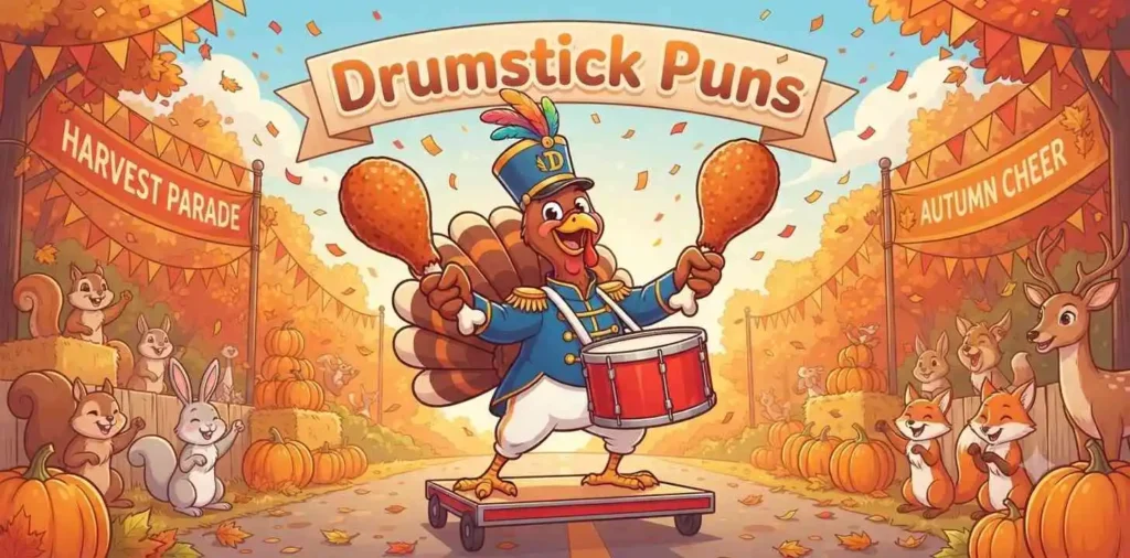 Turkey playing drumsticks happily