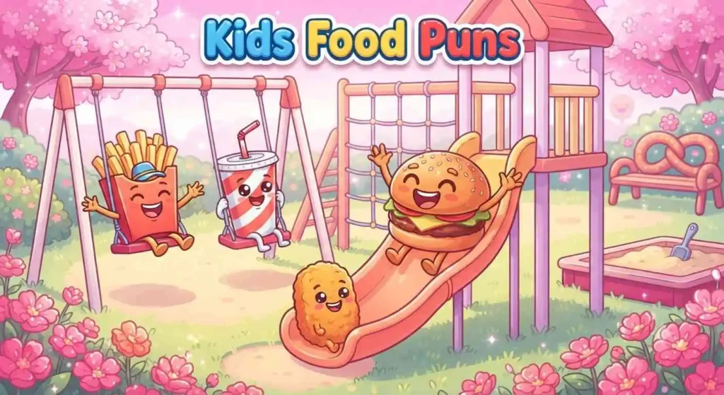 Cute fast food characters playing happily