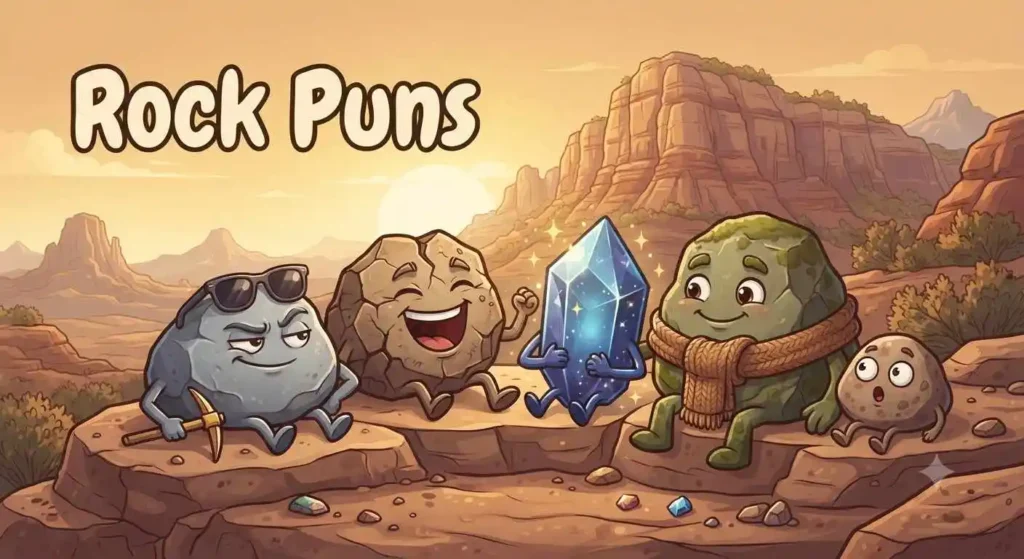 Funny smiling rock cartoon character