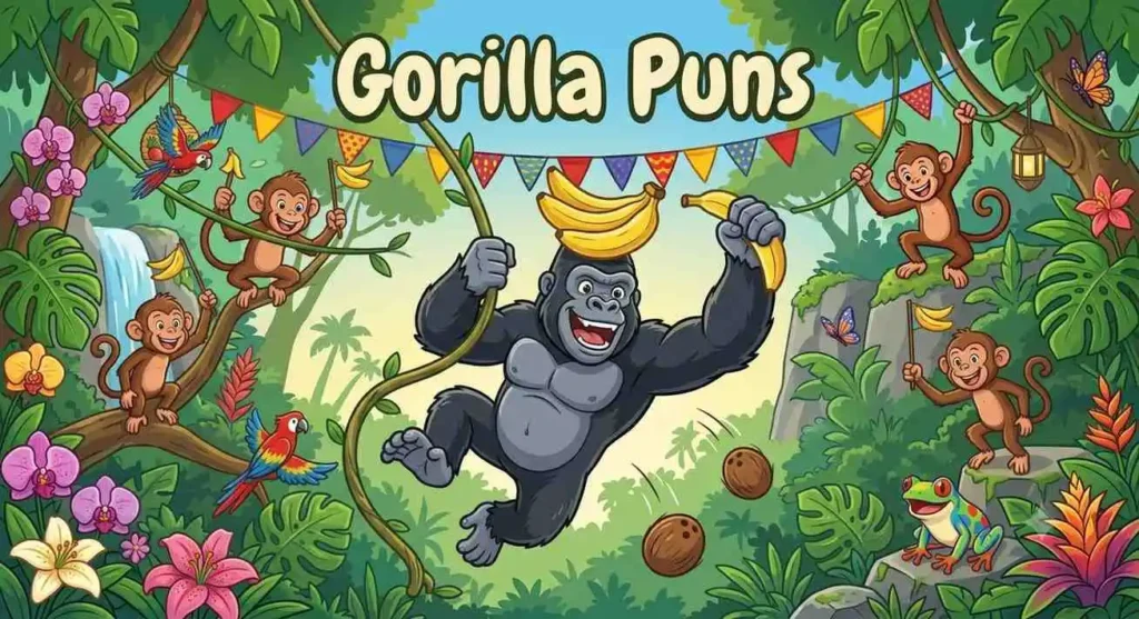 Funny gorilla swinging vines