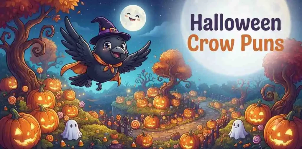 Halloween crow with pumpkin decorations
