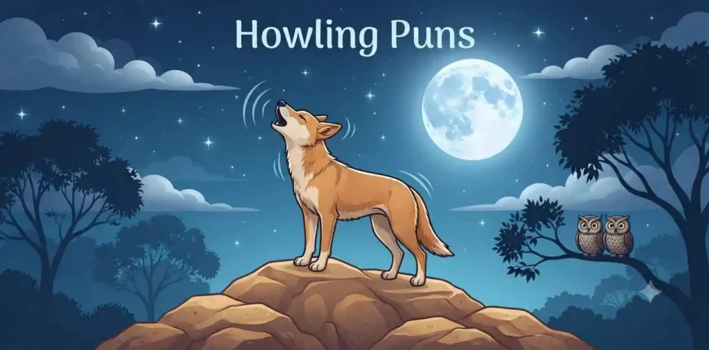Dingo howling at moon