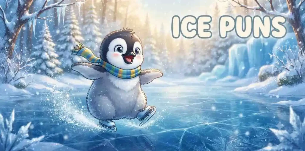 Cute penguin playing on ice