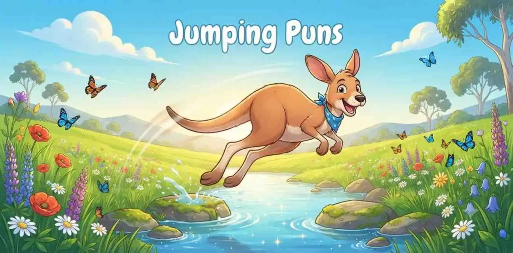 Playful kangaroo hopping over rocks