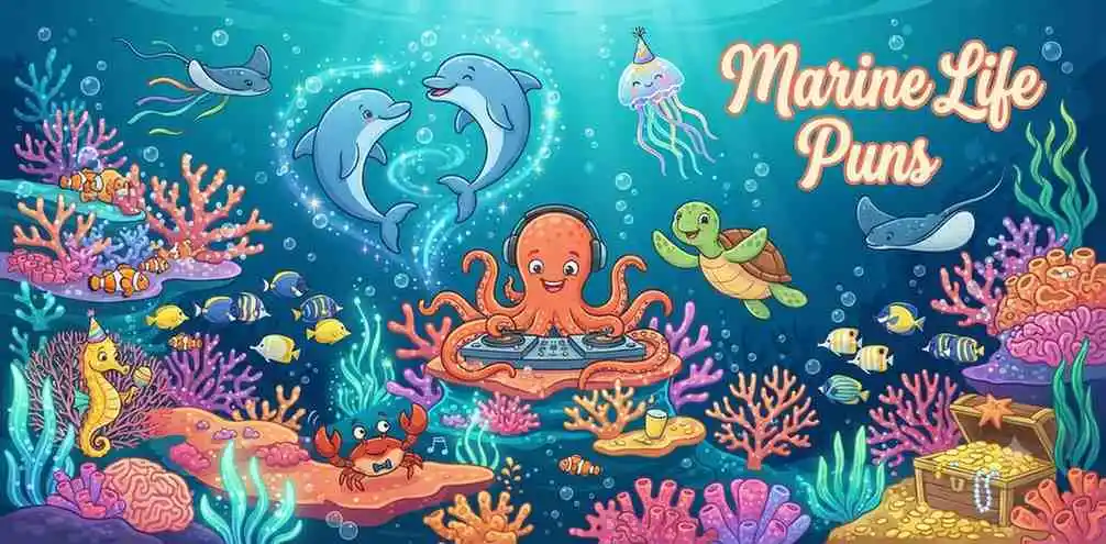 Marine animals celebrating underwater