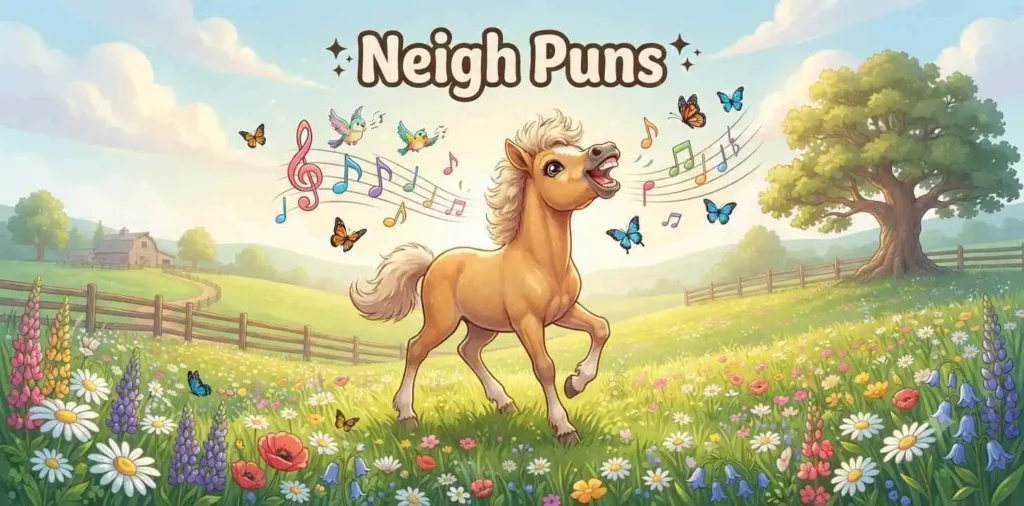Excited horse neighing happily