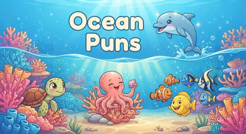 Cute ocean animals smiling underwater