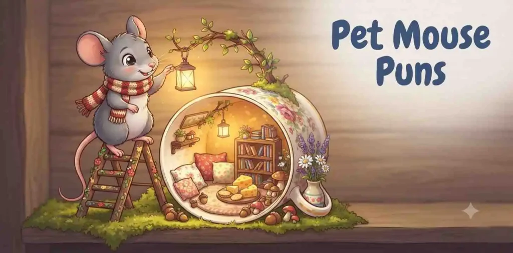 Happy mouse inside tiny home