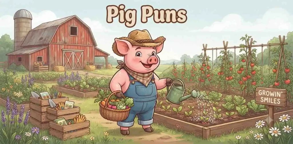 Happy pig wearing cowboy hat