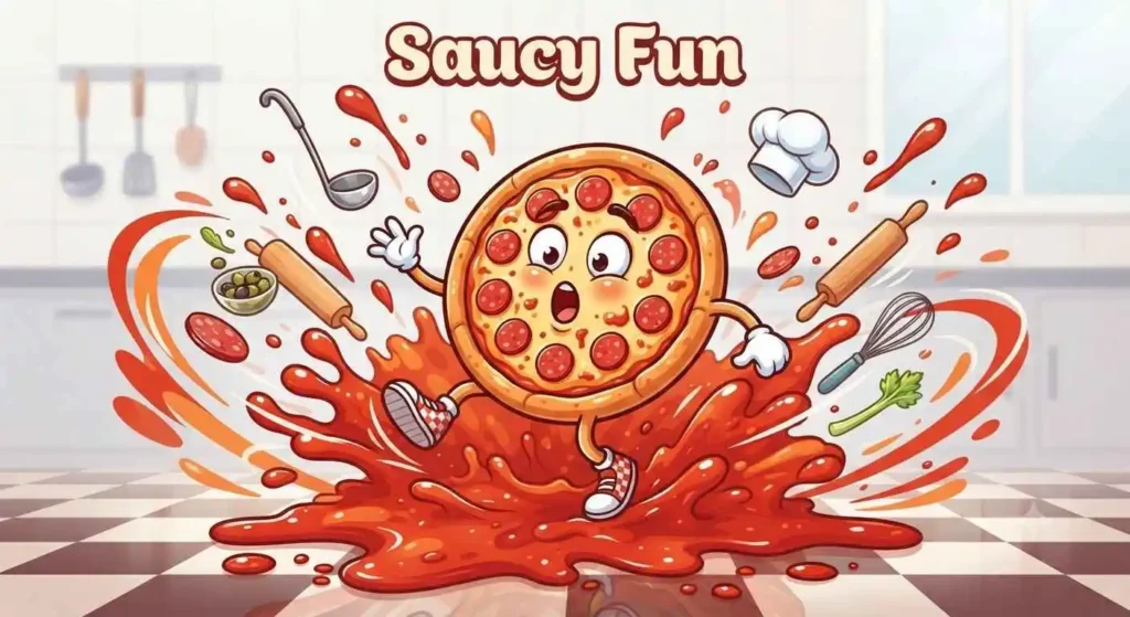 pizza sauce splashing everywhere cartoon