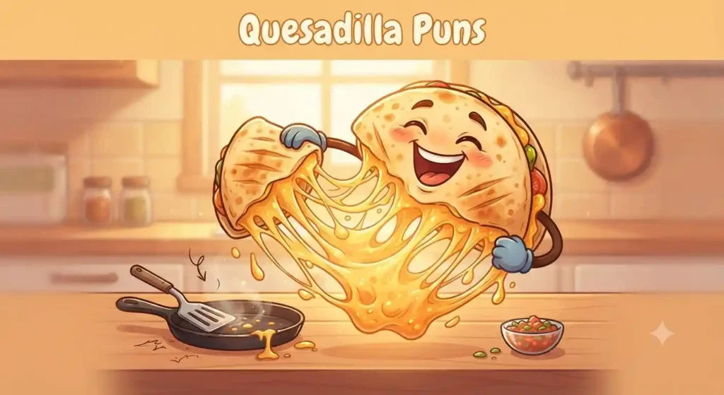 Cheesy quesadilla cartoon character smiling