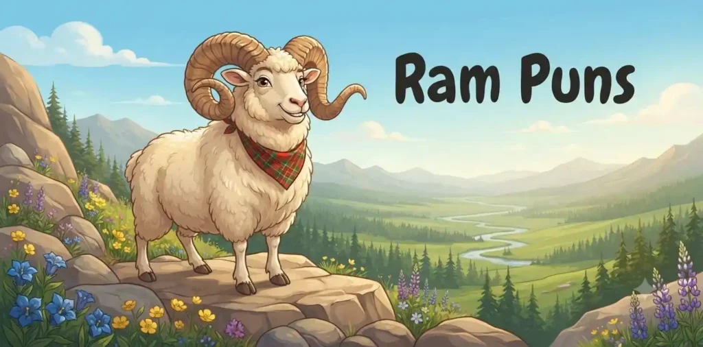 Smiling ram with horns