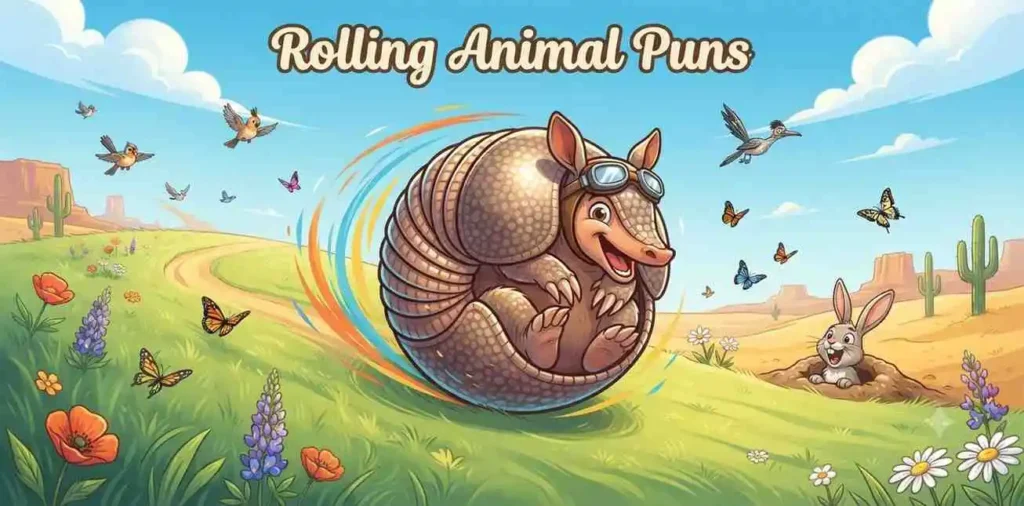 Rolling armadillo laughing happily