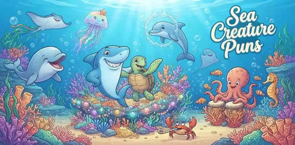 Happy sea creatures together
