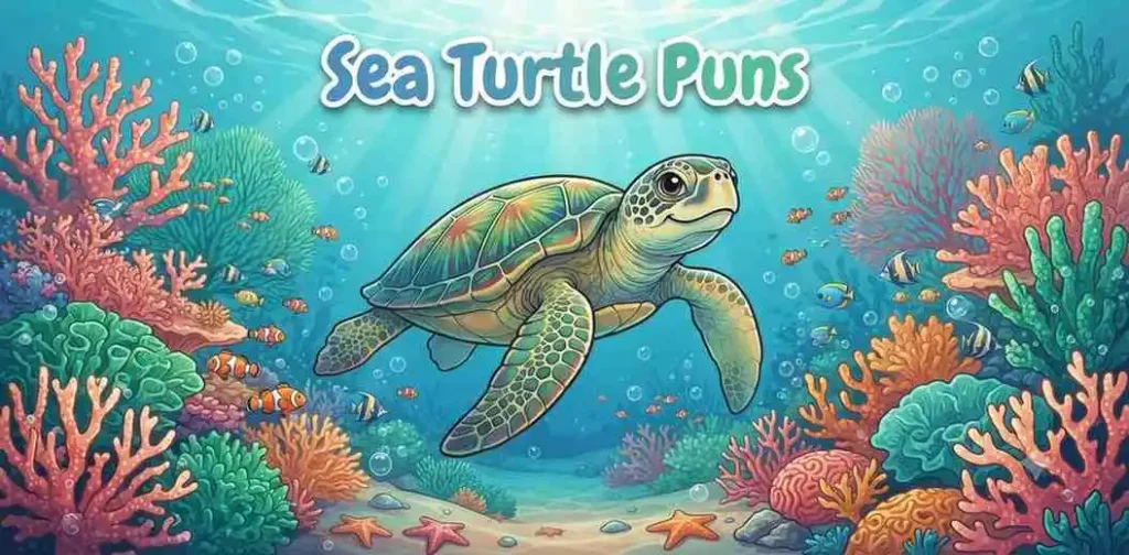 Happy sea turtle underwater swimming
