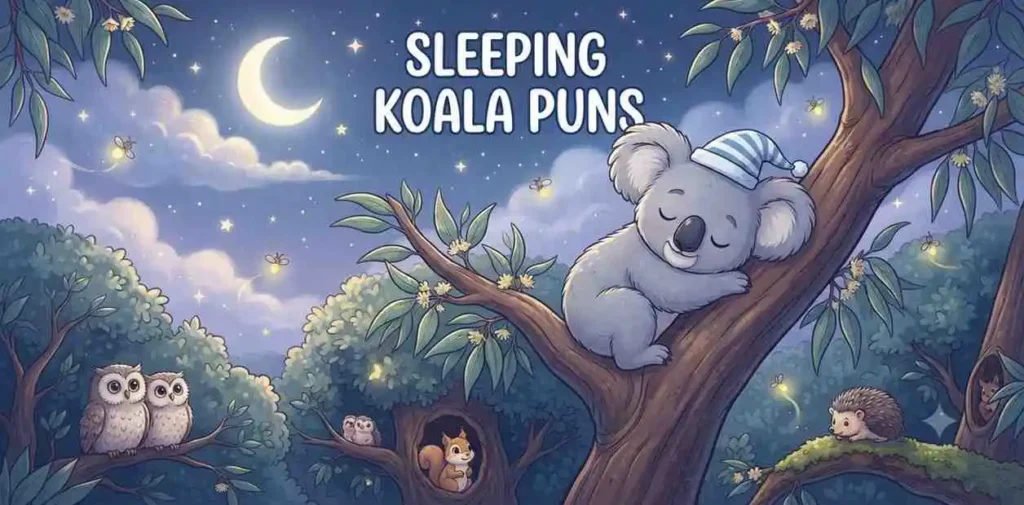 Sleepy koala hugging tree