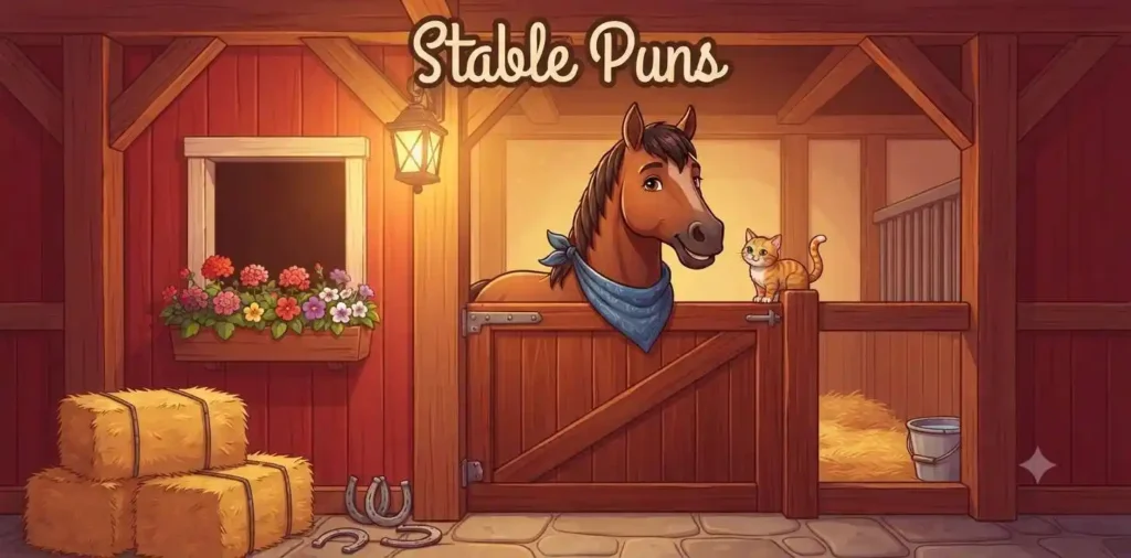 Friendly horse inside stable