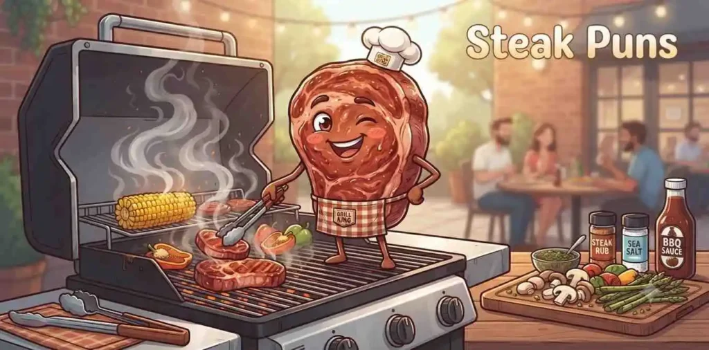 Funny steak grilling