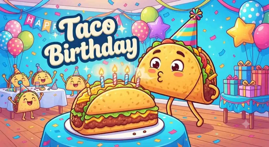 Taco celebrating birthday with cake