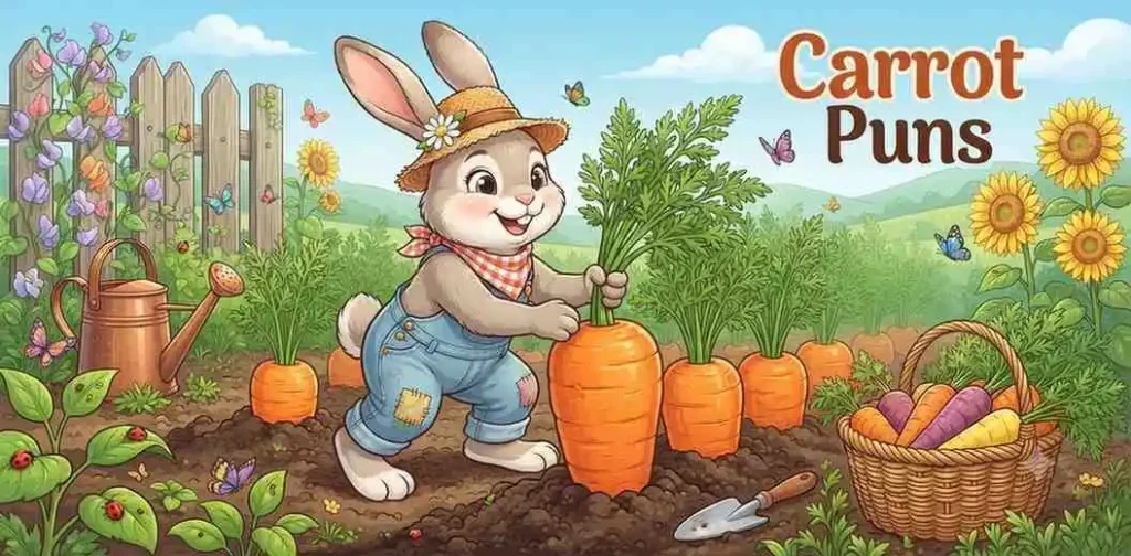 Bunny harvesting carrots happily