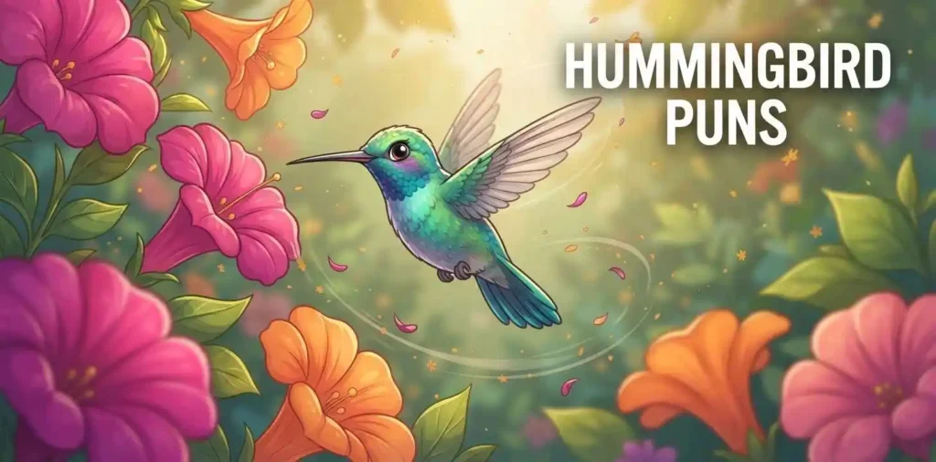 Playful hummingbird near flowers