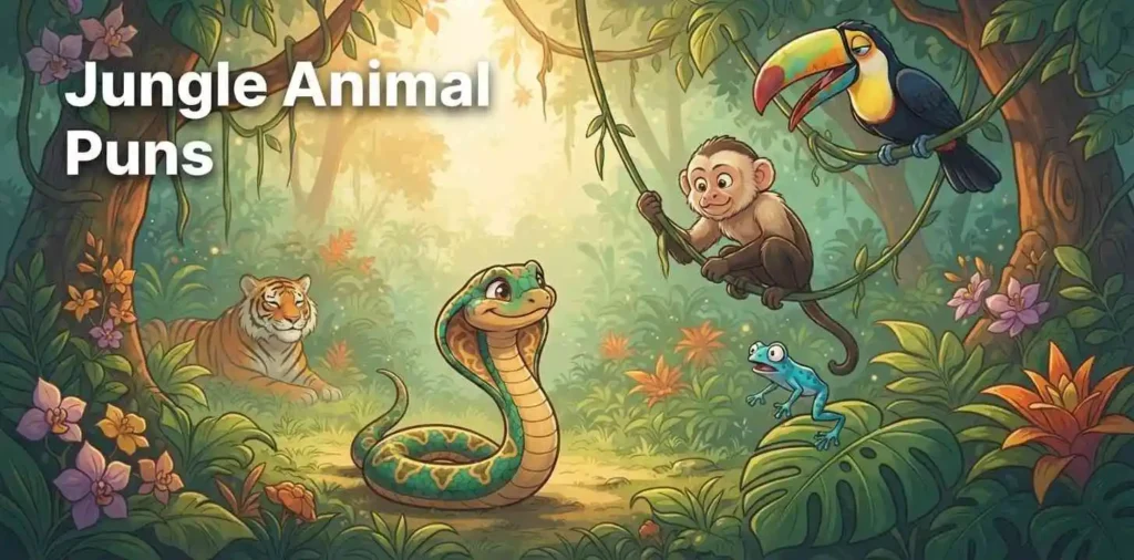 Cobra among playful jungle animals