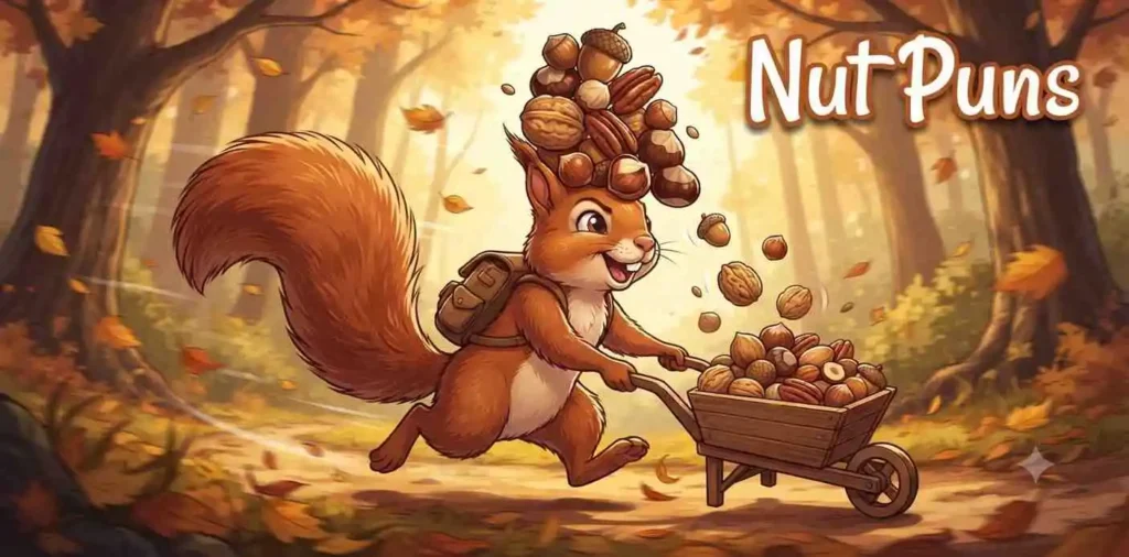 Funny squirrel collecting nuts