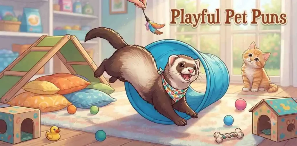 Happy pet ferret playing