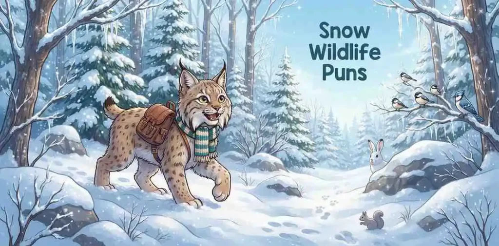 Cute lynx exploring snowy forest