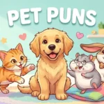 Cute cartoon pets making funny puns